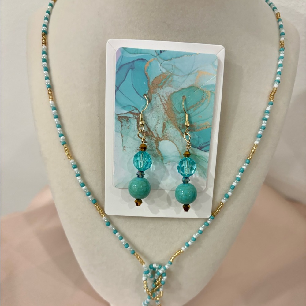 Turquoise and Gold Beaded Earrings